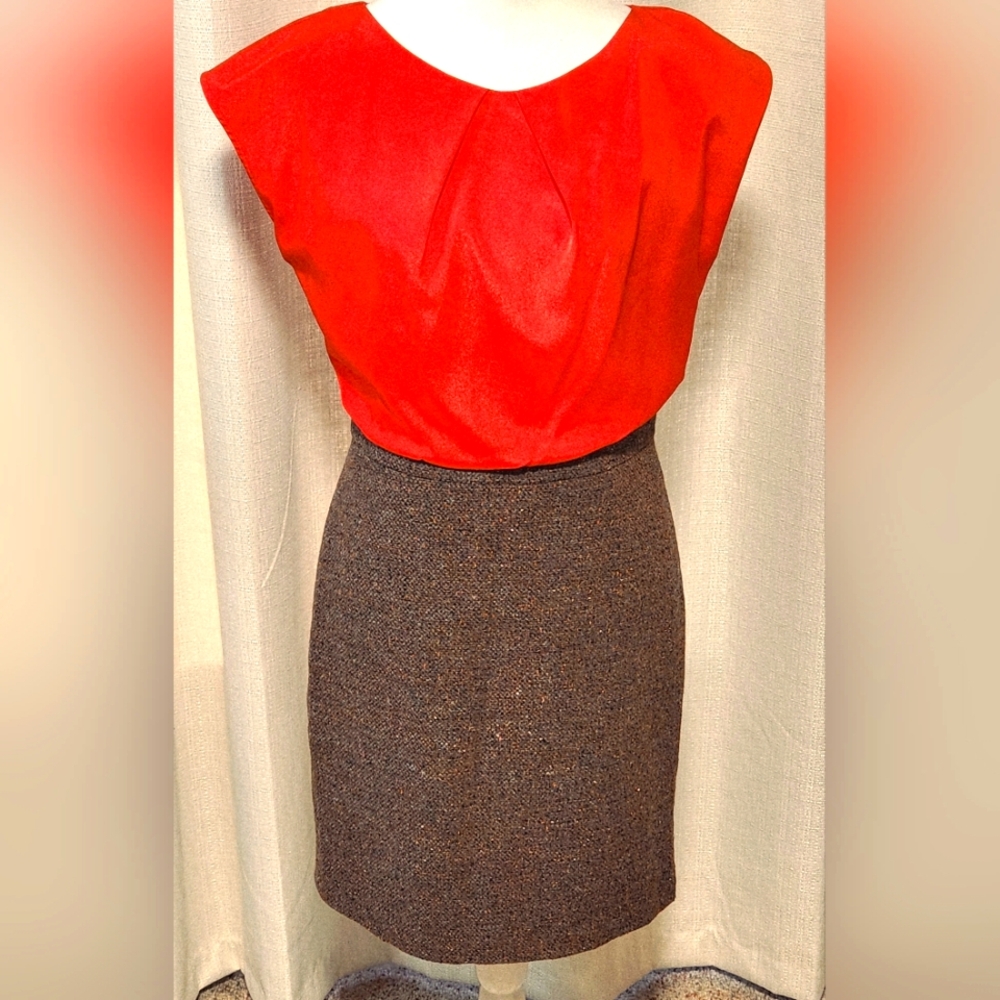 Ann Taylor LOFT Womens 4 Orange Top Tweed Bottom Dress Blouson Career Business